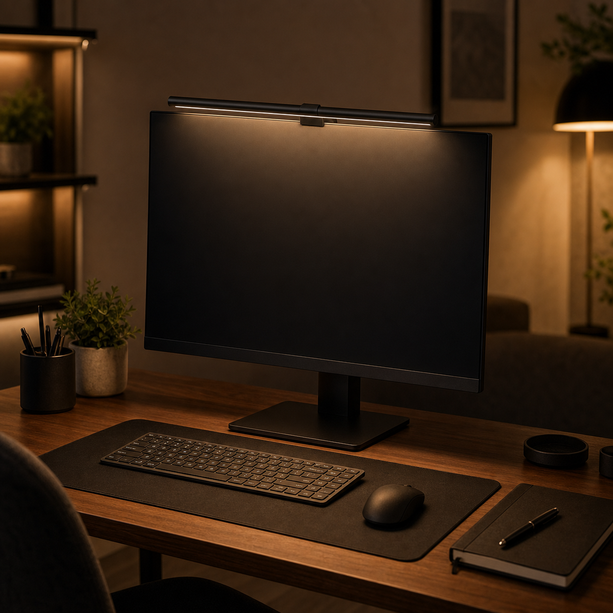 LumaBar Monitor-Lichtleiste auf modernem Home-Office-Schreibtisch